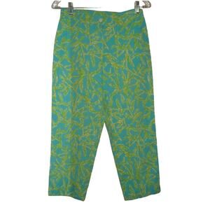 LILLY PULITZER Turquoise GREEN Bamboo Banana Leaf Capri PANTS SIZE 10